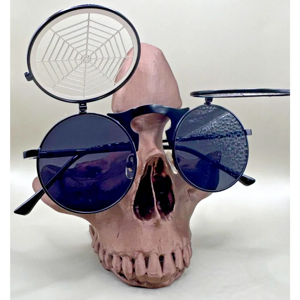 Music Festival Fashion Sunglasses Round Lenses Steampunk Flip-Up Unisex - Web